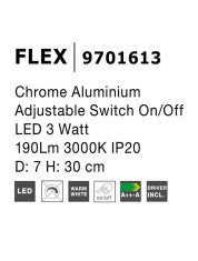 Nova Luce NOVA LUCE bodové svítidlo FLEX chromovaný hliník nastavitelné vypínač na těle LED 3W 3000K IP20 9701613