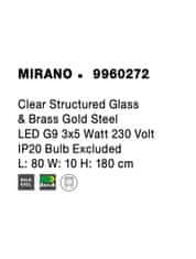 Nova Luce NOVA LUCE závěsné svítidlo MIRANO čiré strukturované sklo a mosaz zlatá G9 3x5W 230V IP20 bez žárovky 9960272