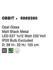 Nova Luce NOVA LUCE závěsné svítidlo OBBIT opálové sklo matný černý kov E27 1x12W 230V IP20 bez žárovky 9988380