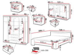 Veneti Ložnicová sestava s postelí 160x200 ZAWIS - dub lefkas / bílá