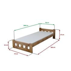 vyprodejpovleceni Postel Naomi zvýšená 90 x 200 cm, dub Rošt: S laťkovým roštem, Matrace: Matrace Deluxe 10 cm