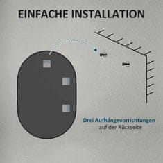 HOMCOM Koupelnové Zrcadlo, 60 X 90 Cm Oválné Koupelnové Zrcadlo S Hliníkovým Rámem, 3 Háčky, Nástěnné Zrcadlo Do Obývacího Pokoje, Ložnice, Černá 