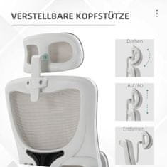 VINSETTO Kancelářské Křeslo Ergonomická Výškově Nastavitelná Psací Židle Nastavitelná Loketní Opěrka Polštář Funkce Kolébky Bederní Opěrka Síťovina Šedá 