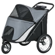 PAWHUT Vozík Pro Psy Dog Buggy Síťované Okénko Skládací Vozík Pro Kočky Bezpečnostní Vodítko Velká Gumová Kolečka Do 30 Kg Oxford Grey 