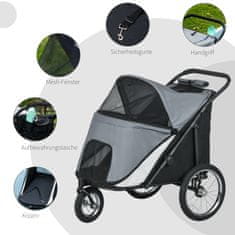 PAWHUT Vozík Pro Psy Dog Buggy Síťované Okénko Skládací Vozík Pro Kočky Bezpečnostní Vodítko Velká Gumová Kolečka Do 30 Kg Oxford Grey 