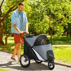 PAWHUT Vozík Pro Psy Dog Buggy Síťované Okénko Skládací Vozík Pro Kočky Bezpečnostní Vodítko Velká Gumová Kolečka Do 30 Kg Oxford Grey 