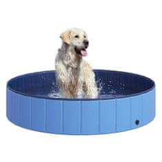 PAWHUT Dog Pool Velký Bazén Pro Psy, Brouzdaliště Z Pvc + Dřevo, Modrá, Průměr 140 X Výška 30 Cm, Ideální Na Léto 