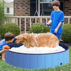 PAWHUT Dog Pool Velký Bazén Pro Psy, Brouzdaliště Z Pvc + Dřevo, Modrá, Průměr 140 X Výška 30 Cm, Ideální Na Léto 