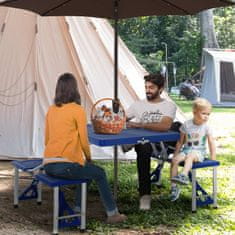 OUTSUNNY Camping Table Set Hliníkový Piknikový Stůl Skládací Se 4 Sedadly, Přenosná Sedací Skupina, Modrá, 135,5 X 84,5 X 66 Cm, Pro Venkovní A Zahradu 