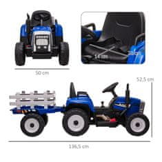 HOMCOM Traktor Trailer Dětský Ride-On Traktor Dálkové Ovládání Elektrické Auto Mp3 Světlomet 3-6Km/H 3-6 Years Blue 