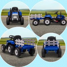 HOMCOM Traktor Trailer Dětský Ride-On Traktor Dálkové Ovládání Elektrické Auto Mp3 Světlomet 3-6Km/H 3-6 Years Blue 