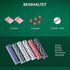 HOMCOM Pokerové Pouzdro Pokerová Sada 500 Pokerových Žetonů 2X Karetní Hra 5X Kostky 1X Hliníkové Pouzdro Pokerová Sada Pouzdro Na Žetony Hliník + Polystyren 55,5X22X6,5Cm 