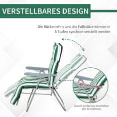 OUTSUNNY 2 X Skládací Židle Zahradní Židle Lehátko Loketní Opěrka Sklopná 5 Poloh Polštářek Zelená + Bílá 60 X 75 X 102 Cm 