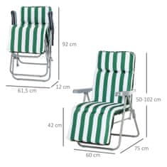 OUTSUNNY 2 X Skládací Židle Zahradní Židle Lehátko Loketní Opěrka Sklopná 5 Poloh Polštářek Zelená + Bílá 60 X 75 X 102 Cm 