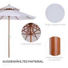 OUTSUNNY Slunečník Dřevěný Slunečník Zahradní Deštník S Dvojitou Stříškou Na Balkónový Deštník Krémový 