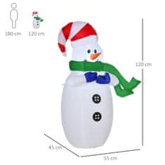 HOMCOM Led Motiv Postavičky Vánoční Santa Claus Sněhulák Nafukovací Vánoční Dekorace Osvětlená Zahrada, D 55 X Š 45 X V 120 Cm, Ip 44, Teplá Bílá 