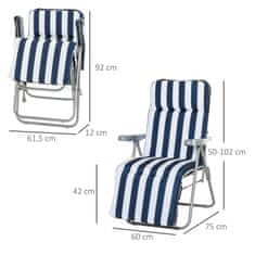 OUTSUNNY 2 X Skládací Židle Zahradní Židle Lehátko Loketní Opěrka Sklopná 5 Poloh Polštářek Modrý 60 X 75 X 102 Cm 