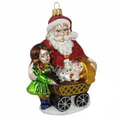 Decor By Glassor Skleněná figurka Santa s kočárkem