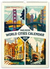 Kalendář 2025 nástěnný: Cestovatelské plakáty - Světová města, 33 × 46 cm