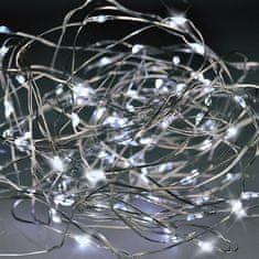 Solight  Vánoční řetěz stříbrný, 100x mini LED, 10m, 3 x AAA, studené světlo