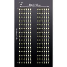 Solight  LED vánoční závěs okenní, stříbrný, 300x mini LED, 1,2x1,5m, časovač, 8 funkcí, USB, IP20