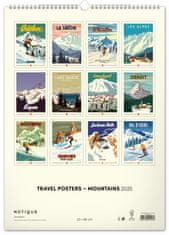 Presco Publishing NOTIQUE Nástěnný kalendář Cestovatelské plakáty – hory 2025, 33 x 46 cm