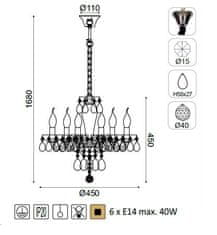 ACA  Křišťálový lustr TULIA max. 6x40W/E14/230V/IP20, barva chromu