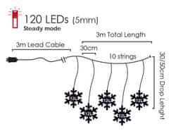 ACA Lightning  LED vánoční závěs Sněhové vločky, 3x3m, studená bílá, IP44, 120 LED