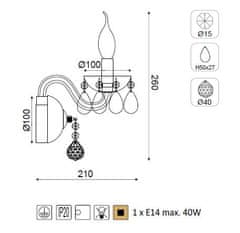 ACA  Křišťálové nástěnné svítidlo TULIA max. 40W/E14/230V/IP20