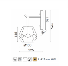 ACA  Nástěnné svítidlo DIAMONDRA max. 40W/E27/230V/IP20