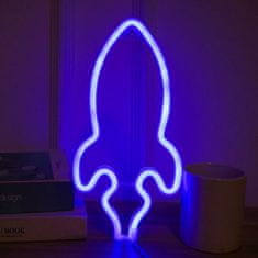 ACA Lightning  Neonová lampička - Raketa, 3x AA baterie/USB kabel, IP20, modrá barva