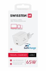 SWISSTEN Swissten Síťový Adaptér Gan 1X Usb-C 65W Power Delivery Bílý 8595217483804