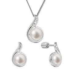 Evolution Group Sada stříbrných šperků se zirkony a pravými perlami 29050.1B (náušnice, řetízek, přívěsek)