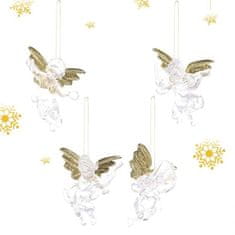 Flor de Cristal Závěsný křišťálový vánoční anděl KSN81, sada 4 kusů, výška 6 cm, šířka 4,5 cm