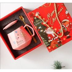 Flor de Cristal Vánoční hrnek s víčkem a lžičkou, růžový, keramický/stal nierdzewna, 225 ml