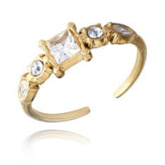Flor de Cristal 14k pozlacený prsten z nerezové oceli se zirkony, světle zlatá barva, odolný vůči povětrnostním vlivům