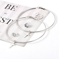 Flor de Cristal Náušnice sada 5v1, stříbrné visací perlové ve tvaru srdce, hypoalergenní bez niklu a chromu