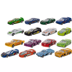 Kruzzel Sada 16 kovových autíček v pestrých barvách, měřítko 1:64, rozměry 3 x 7,5 x 2 cm