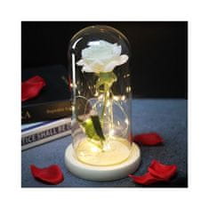 Flor de Cristal Křišťálová věčná růže pod skleněnou kopulí s LED světly, plast, 21 cm