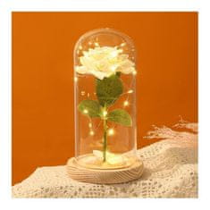 Flor de Cristal Křišťálová věčná růže pod skleněnou kopulí s LED světly, plast, 21 cm