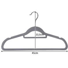 Ruhhy Velurové ramínka na oblečení 20 ks, šedá, plast a samet, 22.5x45x0.6 cm