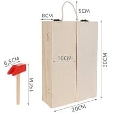 Ruhhy Dřevěná sada nářadí v krabici, ABS + bavlněná šňůrka + železo, 8 x 20 x 30 cm