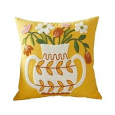 Flor de Cristal Polštářový Povlak 45 x 45 cm, Žlutý s Motivem Květin, 100% Polyester