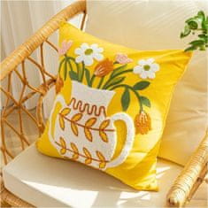 Flor de Cristal Polštářový Povlak 45 x 45 cm, Žlutý s Motivem Květin, 100% Polyester