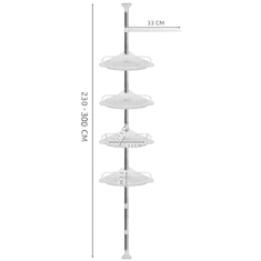 Ruhhy Nastavitelná Rohová Sprchová Polička s 4 Úrovněmi a Závěsem, Hladký Plast, Výška 230-300 cm
