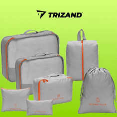 Trizand Cestovní organizér na kufr - 7 ks, šedá/oranžová, polyester/plast/silikon, různé rozměry