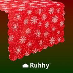 Ruhhy Vánoční běhoun na stůl, červený s bílými vločkami, 220x35cm, polyester