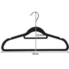Ruhhy Velurové ramínka na oblečení, 20 ks, černá, plast a samet, 22.5x45x0.6 cm