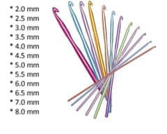 Ruhhy Profesionální sada 12 barevných háčků na háčkování, hliník + PVC, velikosti 2-8 mm