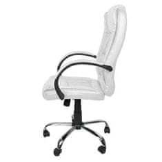Malatec Otočná kancelářská židle z bílé ekokůže s chromovanou ocelovou základnou, 60x63x123 cm
